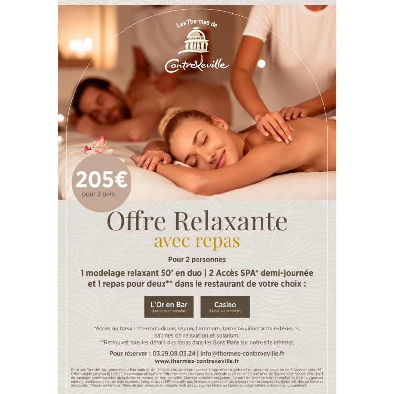 Contrex demi-journée spa relaxante  repas Casino - 2 pers.